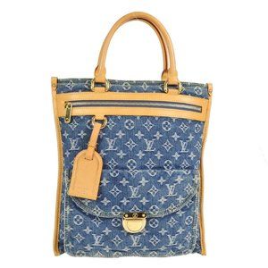 Louis Vuitton Flat Shopper Tote Handbag Monogram Denim